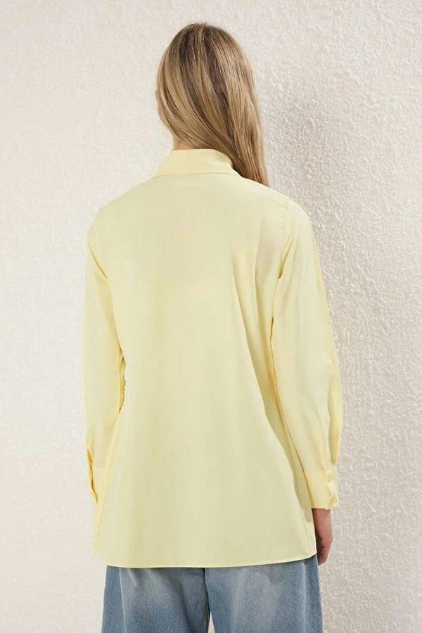 WOVCOR Double-Breasted Woven Shirt with  Pleated Detail
