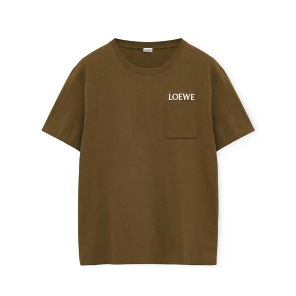 Loewe Embroidered Logo Pocket T-Shirt   in  Green