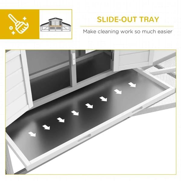Rabbit hutch with slide-out tray underneath for easier cleaning