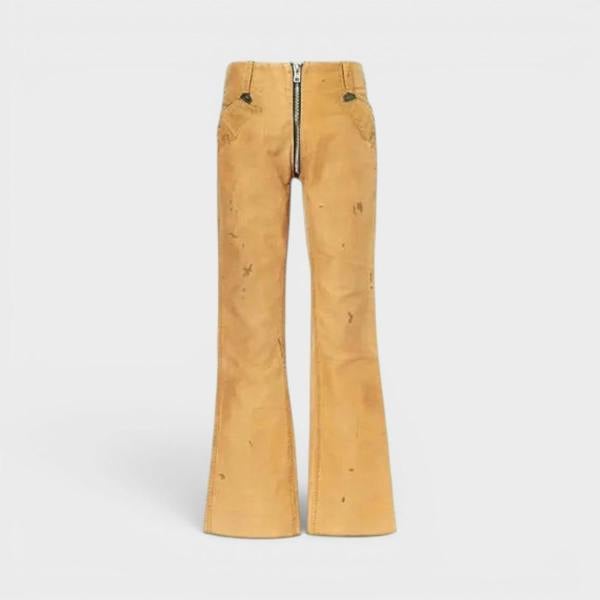 Gallery Dept. Broadway Paint Splatter Slim Fit Jeans Tan Brown