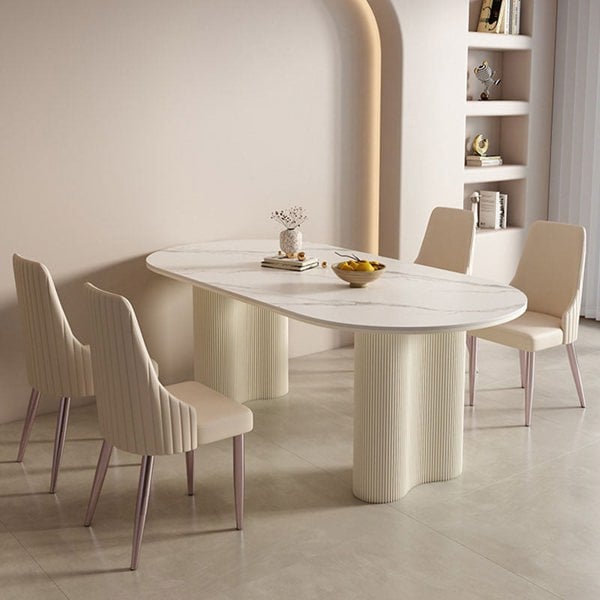 Peru Oval Dining Table, White with dining table used