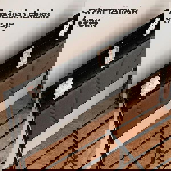 Levede Double Bed Frame Metal Platform Linen Upholstered Headboard with Storage