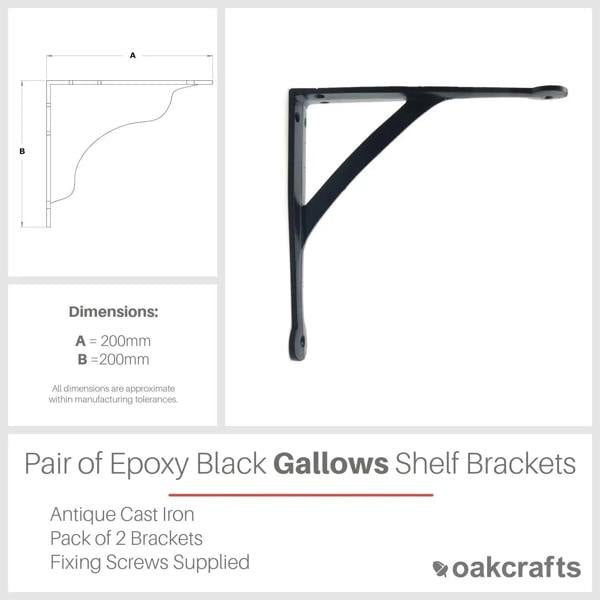 Pair of Antique Cast Iron Gallows Shelf Brackets in Epoxy Black Finish