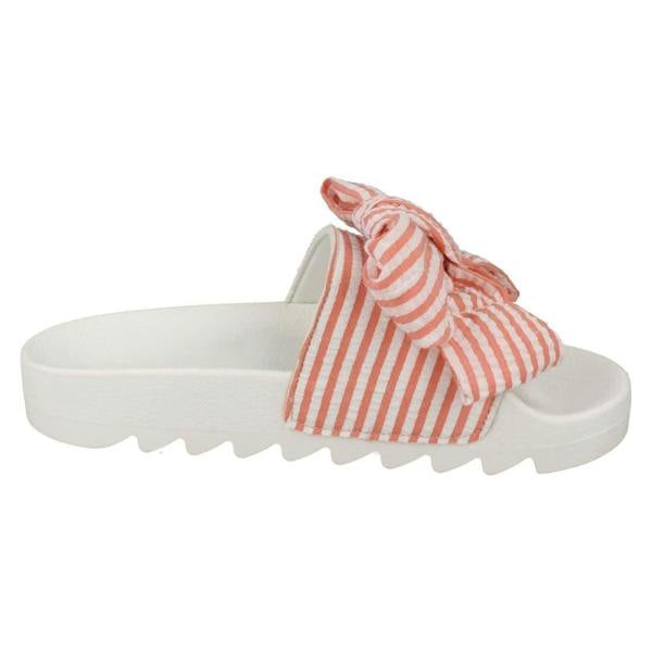 Spot On Ladies Spot On Striped Bow Vamp Sliders