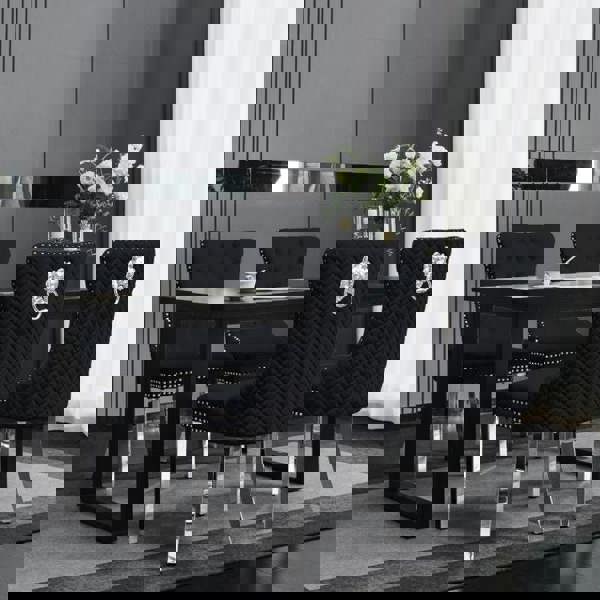 Groundlevel Set Of 2 Plush Velvet Dining Chairs with Lion Head Knocker