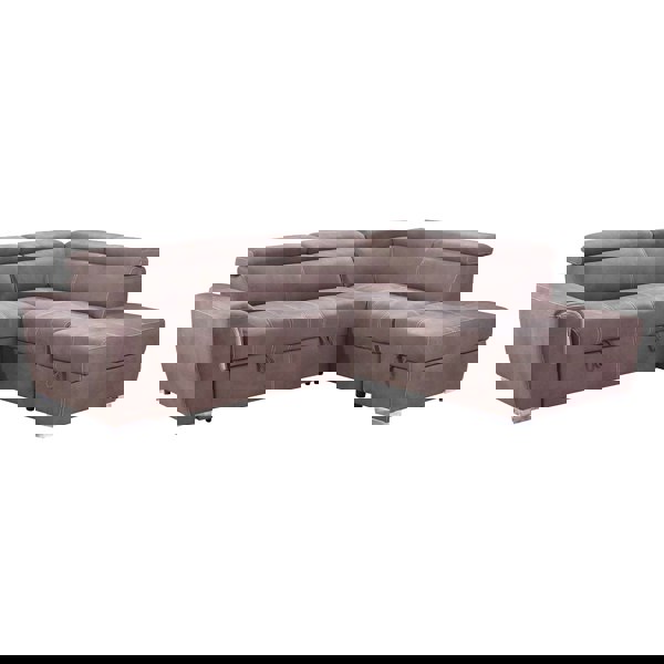 Furnishings For Less Nevada Mushroom Suede Corner Sofa Bed Tilting Headrest + Storage Ottoman