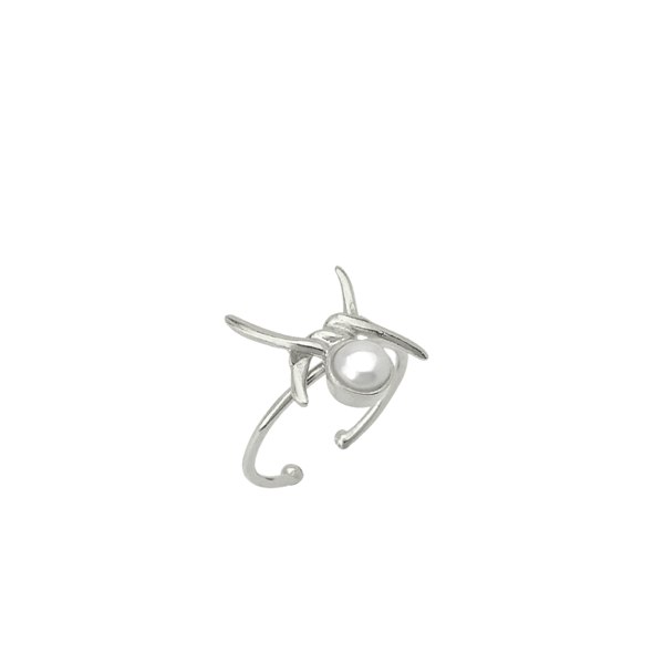 Spero London Barbed Wire Design Pearl Adjustable Sterling Silver Natural Hammered Ring