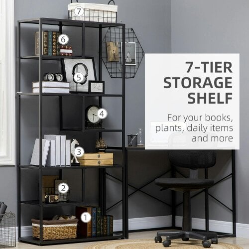 Wyld Haus Eldora Metal Black 7 Tier Industrial Display Bookcase