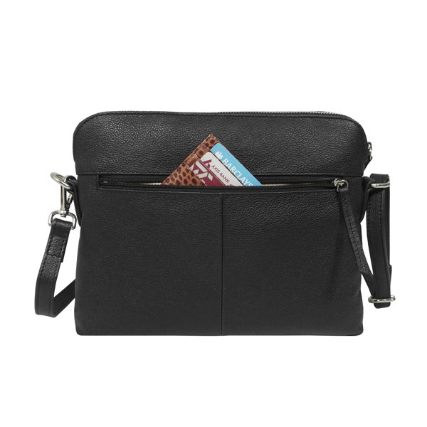 Assots London 'JEAN' Black Real Soft Pebble Grain Leather Crossbody Bag