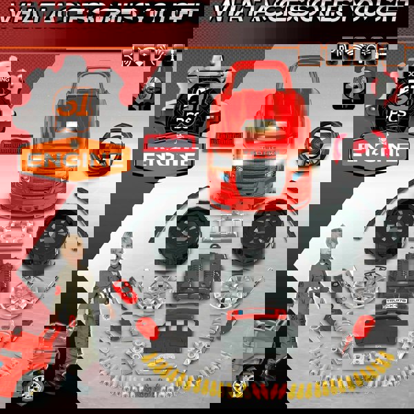 deAO Toys Role-Play Mechanic Toy Truck – Disassemble & Build with Remote, Sound & Light, Red, Educational Gift for Children Ages 3–6