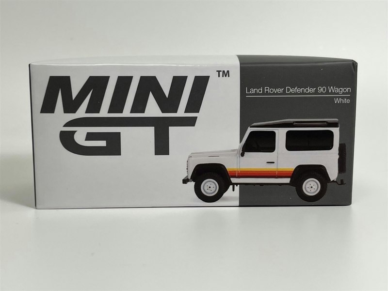 Mini GT Land Rover Defender 90 Wagon White LHD 1:64 Scale Mini GT MGT00378L