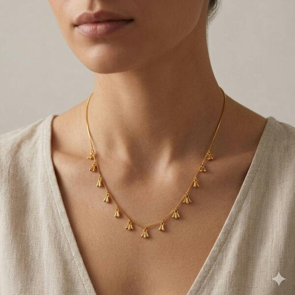 The Colourful Aura Gold Fan Charm Drop Necklace | Dainty Boho Chain Necklace for Women