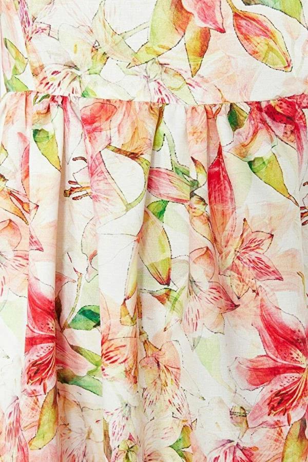 WOVCOR Floral Patterned A-Line Square Neck Woven Dress