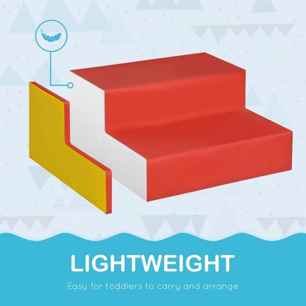 Red and yellow foam climbing steps with white sides for kids play