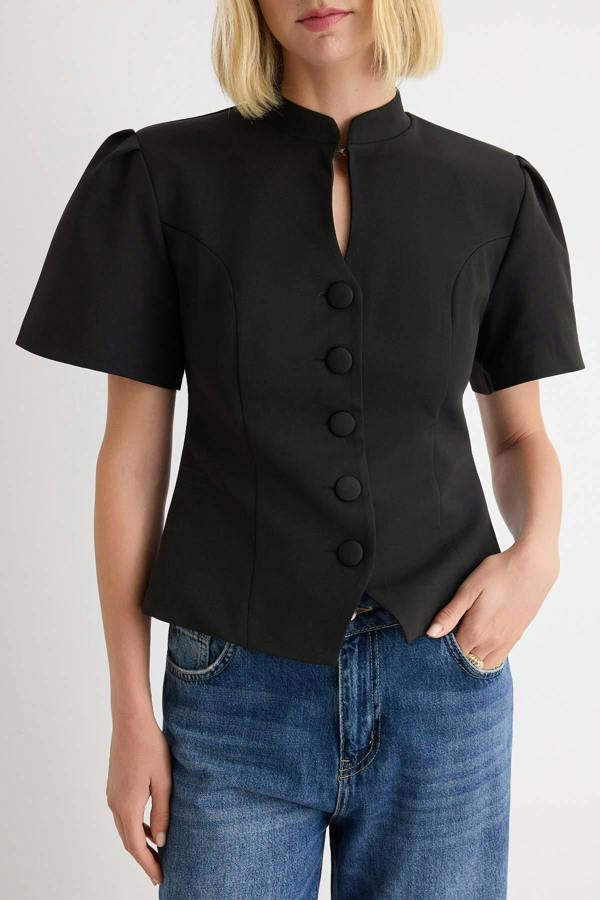 Fitted Short Sleeve Blazer Jacket