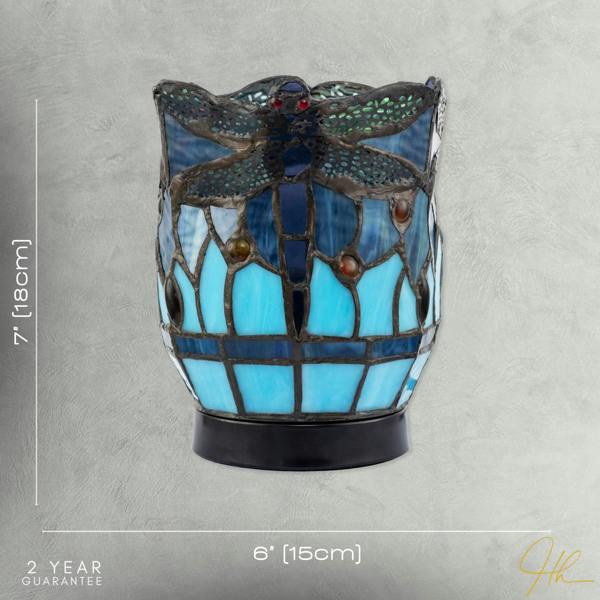 Classic Dragonfly Tiffany Uplighter Lamp in Midnight and Sky Blue Image 7