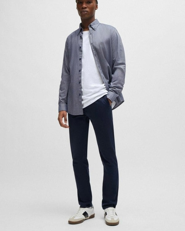 BOSS Orange Mens Slim Fit Chinos in Stretch-Cotton Satin NOS - Dark Blue 404