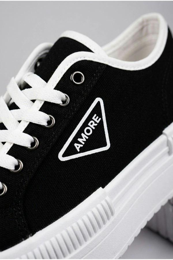 Constance Canvas Platform Lace Up Trainers - Black