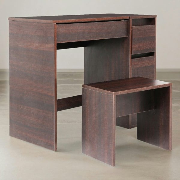 Rafaelo Mobilia 2-in-1 Dressing Table Workstation With Stool Walnut