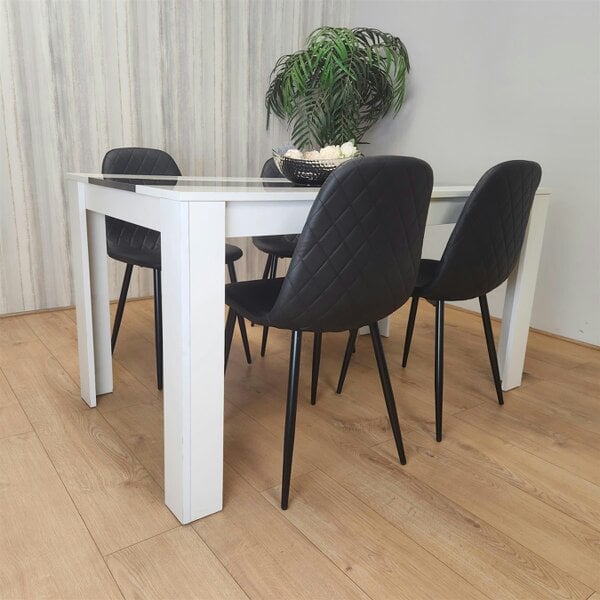 Kosy Koala Dining White Black Wood Table and 4 Leather Black Chairs Dining Room Set
