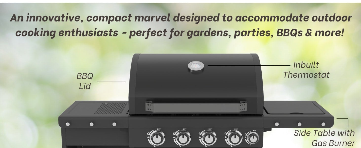 Callow Mini 4 Burner BBQ Outdoor Kitchen Gas Grill & Side Burner with Rain Cover & Gas Regulator