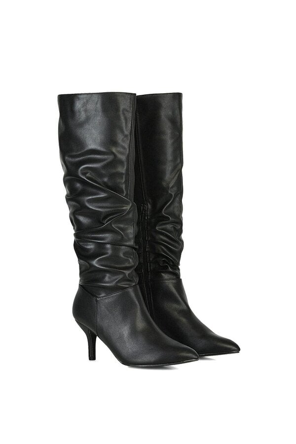 XY LONDON Ruched Knee High Pointed Mid Stiletto Heel Boots
