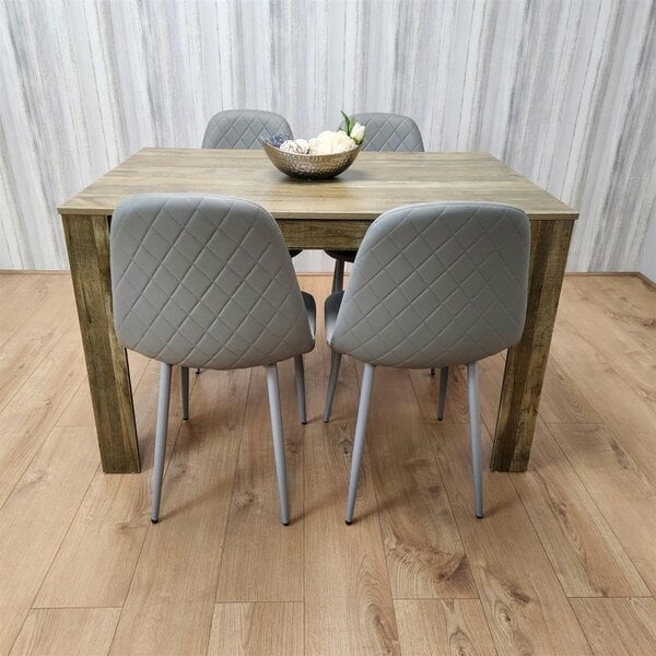Kosy Koala Dining Set of 4 Dining Table and 4 Grey Gem Patterned Stitiched Chairs