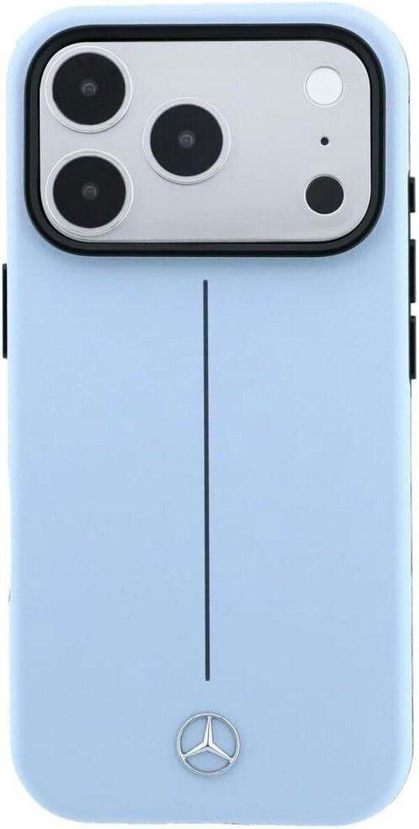 Mercedes Leather Semi Wrap Iconic Line Case with MagSafe for iPhone 17/18 Pro 6.3" Blue - MEHMP18L25PFWSTB