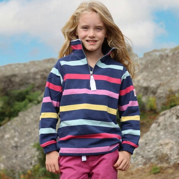 Lazy Jacks LJ35C  - Girl's Striped Quarter Zip Sweatshirt - Twilight