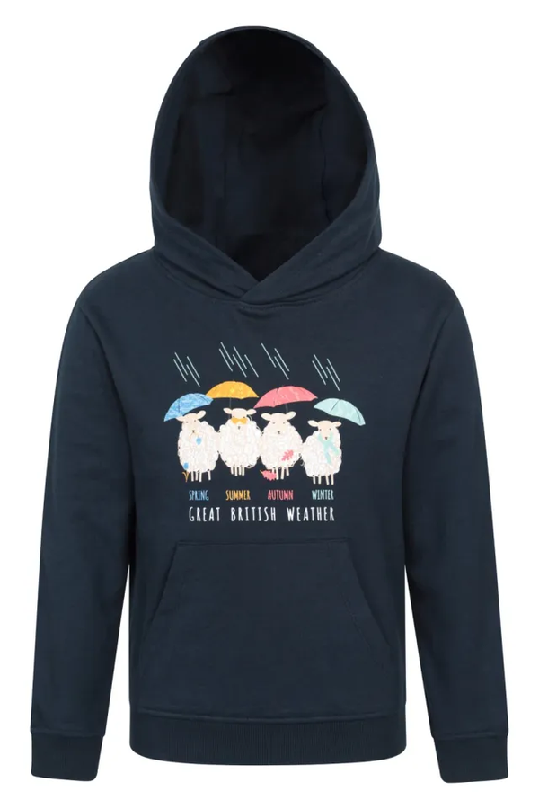 Mountain Warehouse Children´s Great British Weather Graphic Print Cotton Blend Hoodie - Navy