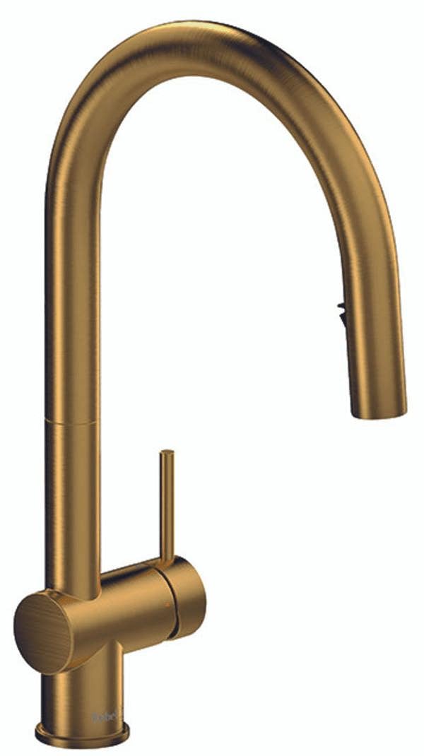 Riobel Azure Mixer with Pull Down Spray Brushed Gold Kitchen Tap