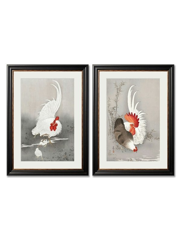 Exceptional Art c.1910 Roosters - Ohara Koson