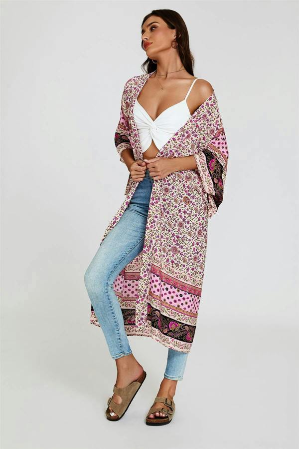 FS Collection Relaxed Cotton Kimono In Pink