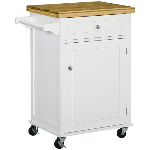 Wyld Haus Sofi Wooden White Kitchen Trolley With Drawer Cupboard And Towel Rail