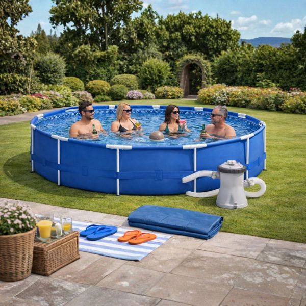 Intex 10FT Metal Frame Swimming Pool With Filter Pump and Solar Cover