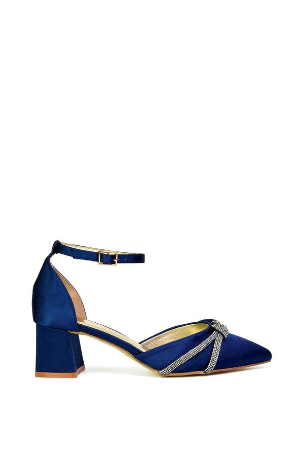 XY LONDON Ankle Strap Pointed Toe Diamante Mid Block Heels
