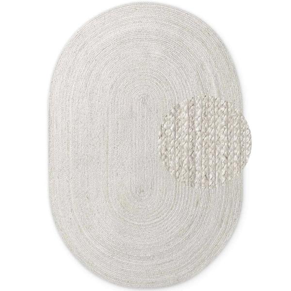 Braided Jute Rug Round Rangpur White