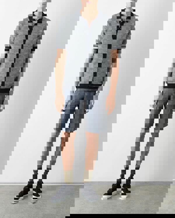 Oliver Sweeney Hessle Mens Knitted Cotton Short-Sleeved Shirt - Navy/Ecru