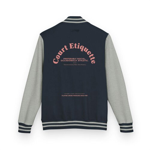 Anchor & Crew Court Etiquette Tennis Club League Cotton Varsity Letterman Jacket - Navy Blue & Heather Grey