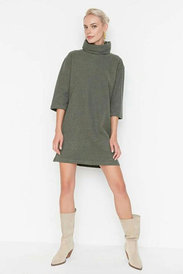 WOVCOR Turtleneck Long Sleeve Knit Mini Dress