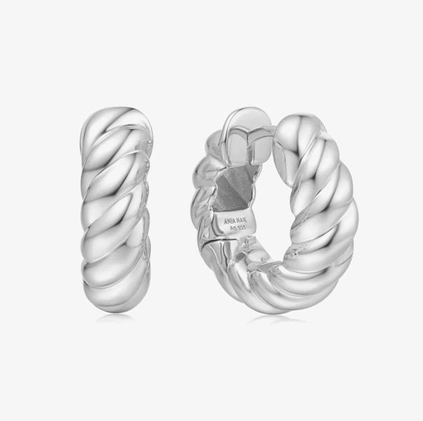 Ania Haie Chill Voyager Sterling Silver Textured Medium Huggie Hoop Earrings E063-07H