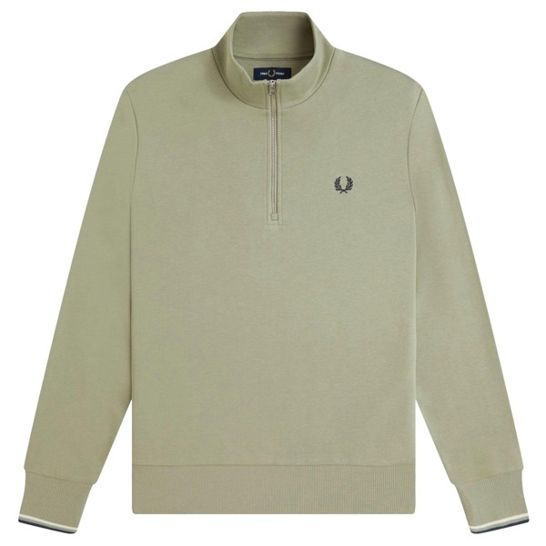 Fred Perry Half Zip Sweatshirt - Seagrass/Ecru/Dark Airforce