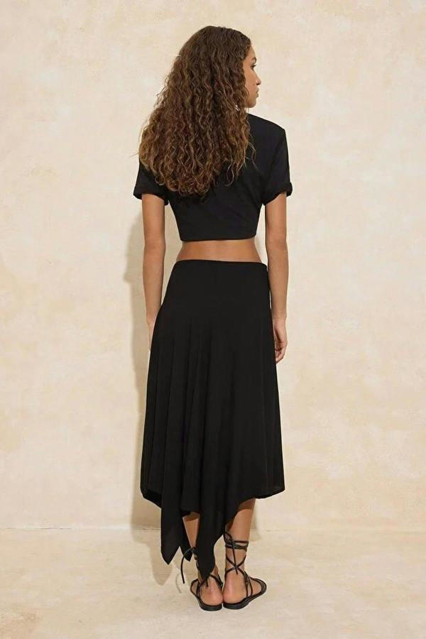 WOVCOR Asymmetrical Cut Woven Midi Skirt