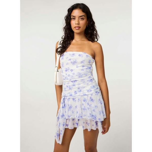 Pink Vanilla Bandeau Mesh Ditsy Tie Front Mini Dress