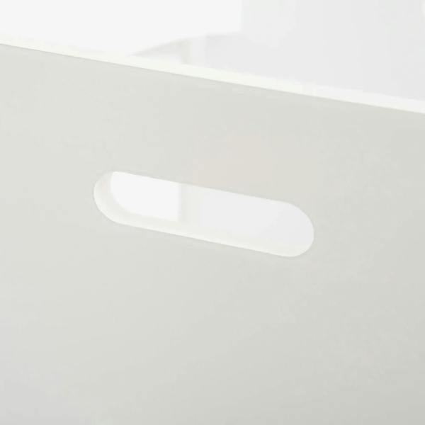 White step stool tower oval handhold cutout on side panel