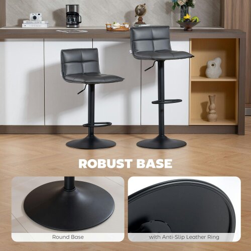 Wyld Haus Miha Set Of 2 Dark Grey Modern Faux Leather Bar Chairs