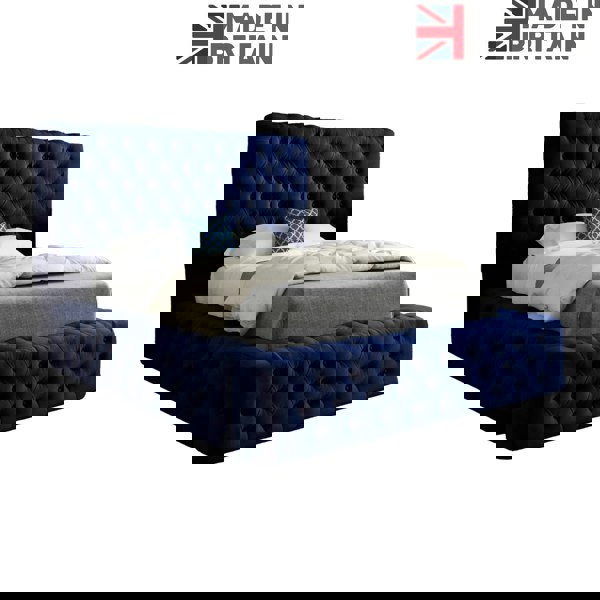 Casa Magna Grand Milan Pleated Upholstery Bed Frame - Blue