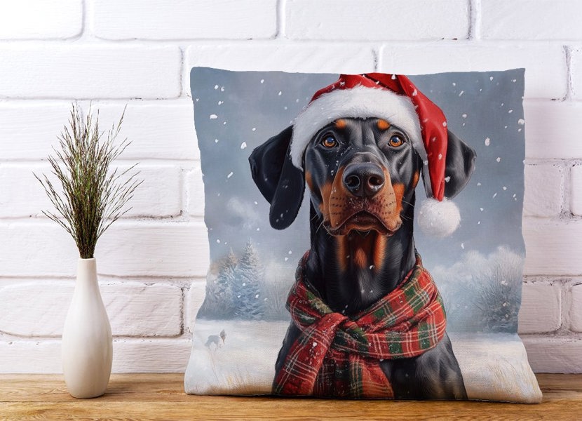 Warren Reed Snowy Christmas Doberman Cushion