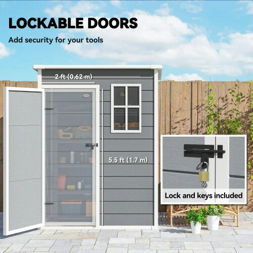 5' x 3' Garden Shed with Floor, Outdoor Storage Shed with Lockable Door, Window and Vent for Garden, Patio, Grey