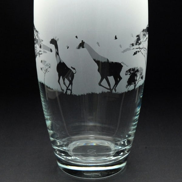 Glyptic Glass Art Giraffe Glass Botanica Vase - Hand Etched/Engraved Gift